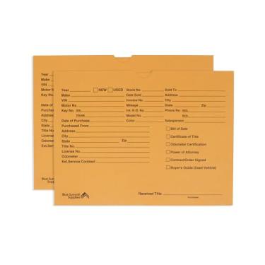 Imagem de Jaquetas de revendedor de veículos Blue Summit, bronzeadas, pré-impressas, pacote com 100 envelopes de registro de revendedor