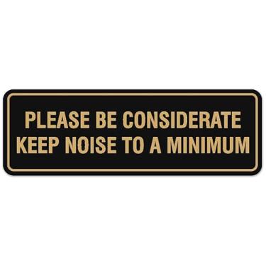 Imagem de Signs ByLITA Padrão Please Be Considerate Keep Noise to a Minimum Sign - Fácil instalação | Placa de parede ou porta durável (preto/dourado) - Pequena