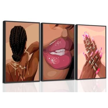 Imagem de Conjunto de 3 pôsteres em tela para mulheres negras e negras negras para meninas negras para decoração de parede para casa, sala de estar, quarto, decoração de banheiro, 30,5 x 40,6 cm, sem moldura