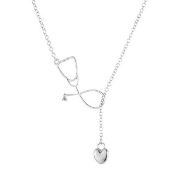 Imagem de BlingNuts Colar estetoscópio de enfermeira para mulheres, estetoscópio com pingente de coração, médico, enfermeira, estudante de medicina, joia de formatura, F, Aço inoxidável, Sem Pedra Preciosa