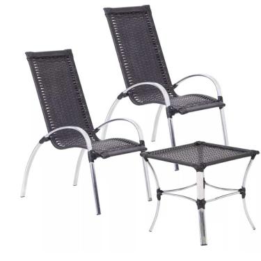 Imagem de 2 Cadeira Em Alumínio Garden e Mesa Garden Para Area Piscina Varanda Trama