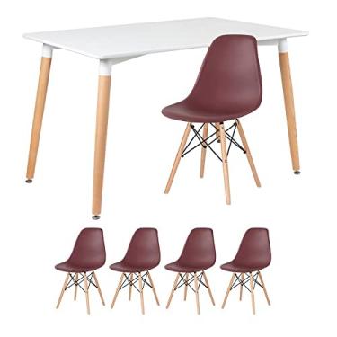 Imagem de Loft7, Mesa de jantar retangular Eames 80 x 120 cm branco + 4 cadeiras Eiffel DSW Marrom