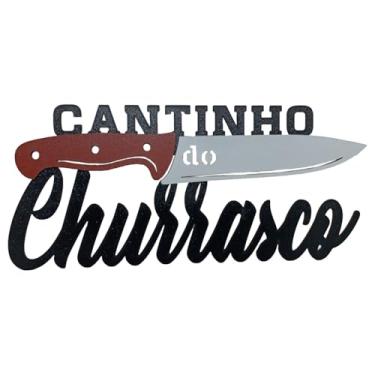 Imagem de Placa Decorativa Cantinho do Churrasco em MDF Faca Colorida 45x20cm Estilo Rústico