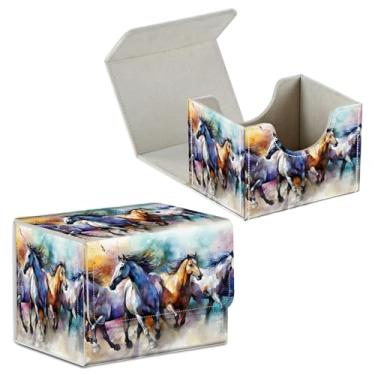 Imagem de BFDHGQZC Caixa de baralho para cartas colecionáveis Commander Deck Caixa de armazenamento de cartões com ímã forte Magic Premium Gathering Deck Box Cover para TCG CCG Magic Cards, cavalos correndo