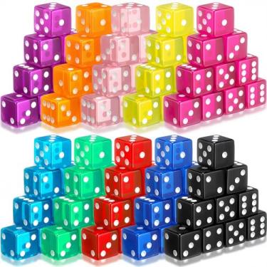 Imagem de Seenelling 100 Piece 19 mm Casino Style Craps Dice Sets Acrylic and Translucent D6 Dice, Square W/Rounded Edge for Casino, Craps, Table Games and Board Games (Multicolor)