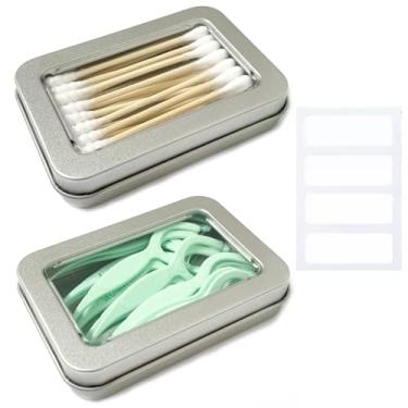 Imagem de MatFirsmo Suporte Para Cotonete De Viagem, 2 Peças, Portátil Pequeno Fio Dental, Bola Algodão Metal Vazio, Estojo Palitos Dental Viagem Com Tampa À Prova Poeira Cotonetes, Elásticos Cabelo E