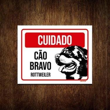 Imagem de Kit 5 Placas Cuidado Cão Cachorro Bravo Rottweiler - Sinalico.Com