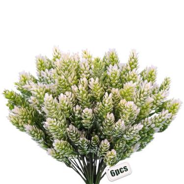 Imagem de RECUTMS Plantas artificiais, hastes de vegetação, 6 peças, flores falsas, ramos de pinheiro, galhos de arbustos falsos para vasos ao ar livre, arbustos para janelas, salas de estar, mesas de jantar