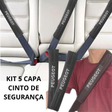 Imagem de Kit 5 Capas Protetor Cinto Segurança Preta Espumada Automotivo Peugeot