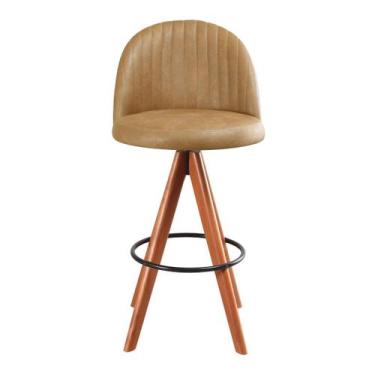 Imagem de Banqueta Giratória com Assento Estofado e Base em Madeira Castanho  La