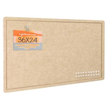 Imagem de Quadro de avisos, quadro de alfinetes de feltro de 91 x 61 cm - Alternativa decorativa de cortiça para parede, quadro de oração autoadesivo com imagem dobrável de 9,5 cm x 5 cm com 20 pinos - marrom