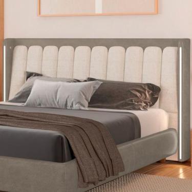 Imagem de Cabeceira Casal Com LED Yeon Facto Cinza/ Linho Off White - Sallar Hom