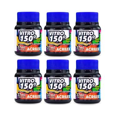 Imagem de Kit Com 6 Tintas Vitro 150º 37ml Preto 520 - Acrilex Resistente a Lavagens! Para Dar Um Acabamento Vibrante E Duradouro Às Suas Peças Garantindo A Durabilidade E A Beleza Dos Seus Projetos