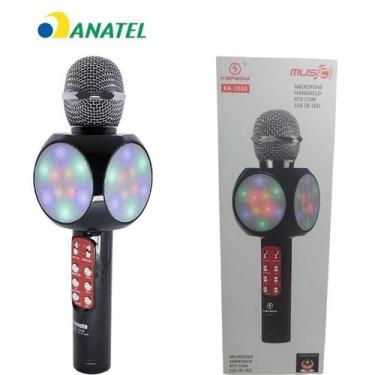 Imagem de Microfone Karaoke Led Bluetooth Preto Som Grava Muda Voz - Kapbom
