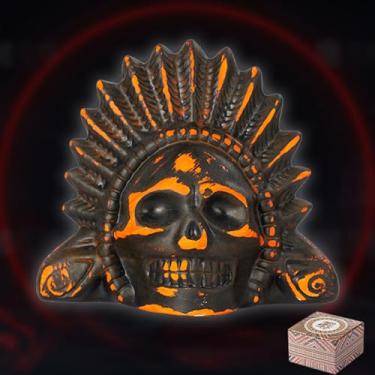 Imagem de Apito da Morte Asteca – Apito de Guerra de Crânio Artesanal Autêntico (125+ dB) – Som de grito humano alto realista para pegadinhas, Halloween, decoração, coleção – preto e laranja