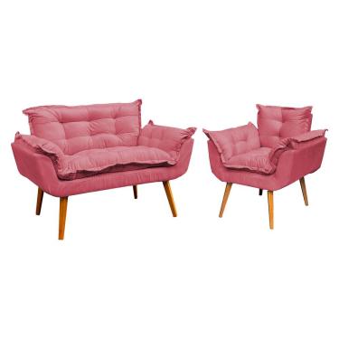 Imagem de Kit Namoradeira Manicure + Poltrona Decorativa Para Sala Recepção Consultório Alice Suede