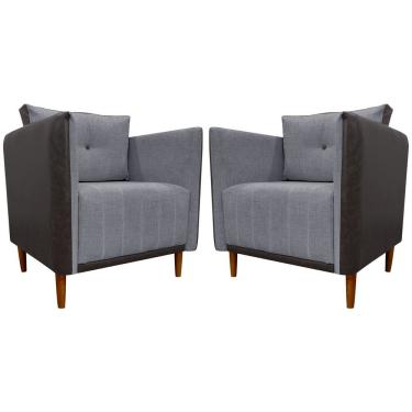 Imagem de Kit 2 Poltronas Decorativa Para Sala Recepção Consultório Aviv Luxo Corino E Linho