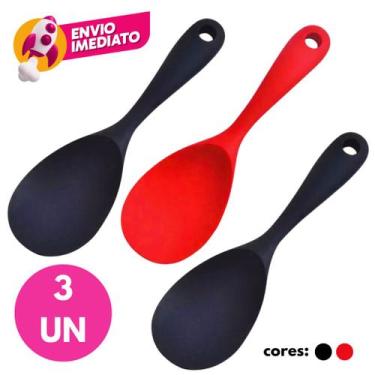 Imagem de Kit 03 Un Colher Arroz Silicone Panela Elétrica Teflon Antiaderente Mu