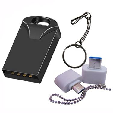 Imagem de Pen Drives USB de capacidade mini de 512 MB com pen drive com USB-C e adaptador micro USB para alto-falante de música de carro (preto 512 MB)