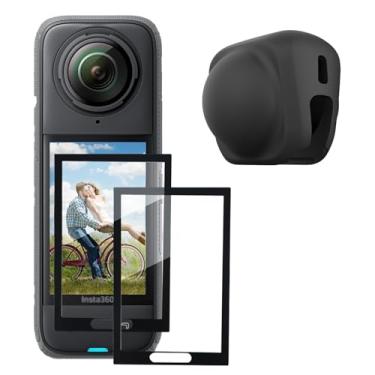 Imagem de Protetor de tela para Insta360 X5 / X4 [2 unidades] + tampa de lente Insta 360 X5/X4, película de tela LCD de vidro temperado para acessórios Insta 360 X5/Insta 360 X4, Ultra HD, dureza 9H, resistente
