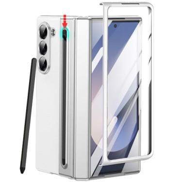 Imagem de YQODSZ Capa para Samsung Galaxy Z Fold 5 com suporte para caneta S e caneta Stylus, capa de couro premium Z Fold 5 com proteção de dobradiça, cobertura total, capa fina para Z Fold 5 branca