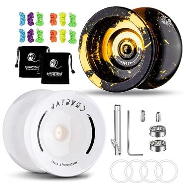 Imagem de MAGICYOYO Pacote De 2 Ioiôs Responsivos - N11 Preto Dourado Yoyo + K2 Snow Branco Fingerspin Yoyo Para Crianças Iniciantes, Ioiôs De Dupla Finalidade Com Kit De Rolamentos Ioiô Sem Resposta + 2 Bolsas
