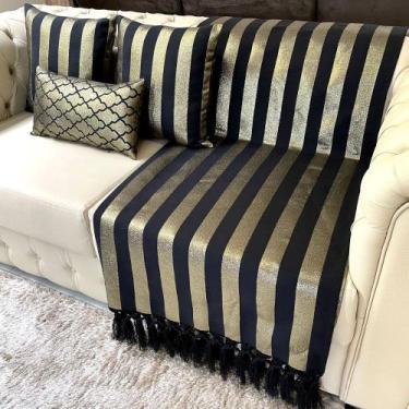 Imagem de Kit Manta Listrado, 2 Capas de Almofada e 1 Almofada Retangular Luxo P