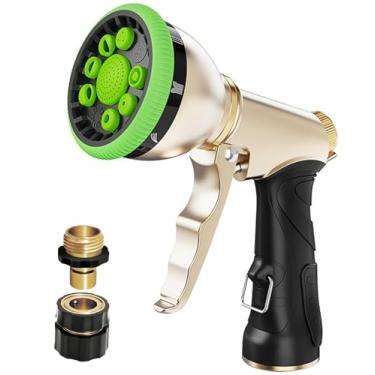 Imagem de Bocal de mangueira de jardim, bocal de mangueira de água de metal resistente com 7 padrões de pulverização ajustáveis, pulverizador manual de alta pressão com controle de fluxo para regar plantas e