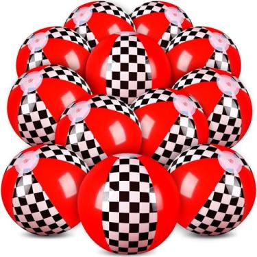 Imagem de Hollowfly Pacote com 12 bolas de praia temáticas 7,87 a granel para jogos de piscina e praia de verão e suprimentos de festa de aniversário e lembrancinha de decoração de festa de fim de ano (xadrez