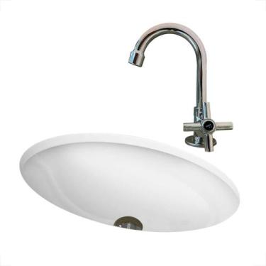 Imagem de Kit cuba embutir oval 39 x 30 cm com torneira e valvula cromada  - ONI