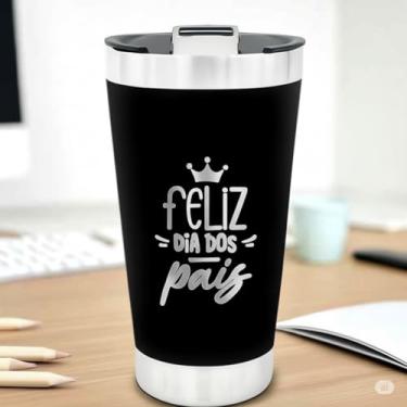 Imagem de Copo Térmico Personalizado Dia dos Pais Preto Presente Único e Prático de Aço Inox 500ml com Abridor e Tampa Conserva a Temperatura de Bebidas como Chopp, Cerveja, Refrigerante e Café (Preto)
