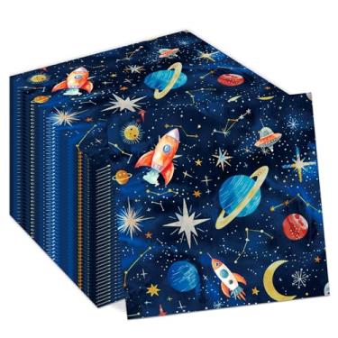 Imagem de Guardanapos de festa no espaço sideral, 40 peças de guardanapos descartáveis, suprimentos para festas de astronautas, decorações de aniversário, guardanapos de papel de jantar de foguete para