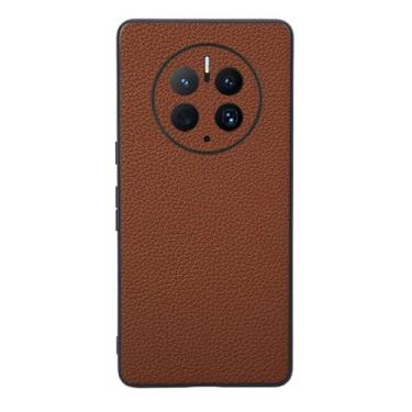 Imagem de Capas Compatível com HUAWEI Mate 50 PRO,Design de grão levantado de superfície,Proteção contra queda,Anti impressão digital,Anti arranhões,Aparência de couro de imitação de plástico macio-Brown