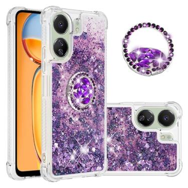 Imagem de Dinglijia Capa de ajuste fino para Xiaomi Redmi 13C, capa para Xiaomi Poco C65, capa de proteção de silicone com efeito areia movediça líquido com glitter para Xiaomi Poco C65/Redmi 13C, WZ roxo