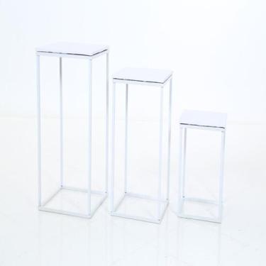 Imagem de Trio De Mesas Cubo Desmontável Branco Tampo Branco - JJdecorfer