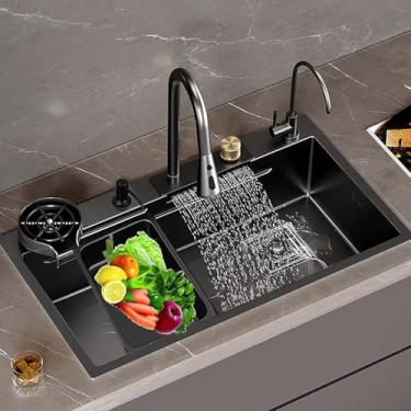 Imagem de Pia De Aço Inoxidável Utilitário,raindae Waterfall Sink Single Bowl,undermount Or Drop-in Sink,w/pull-out Faucet, Para Jardim,casa D,casa De Fazenda,lavanderia, Soap Dispenser, 68x45x23cm