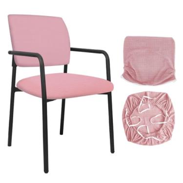 Imagem de Buenanir Capa elástica para cadeira de escritório para convidados, 2 peças, capa protetora dividida, capa de cadeira jacquard com braços para recepção de escritório, escola, igreja, convidado