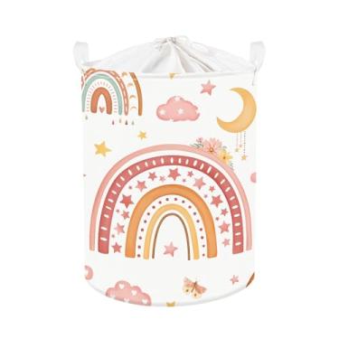 Imagem de Clastyle Cesto de roupa suja arco-íris para bebê, nuvem, cesta de armazenamento infantil, caixa de presente para meninas, caixa de brinquedos dobrável, organizador de roupas para quarto, lua, 36 x 45