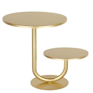 Imagem de Suporte de bolo moderno de 2 camadas, bandejas de sobremesa de cupcake de 26 cm, vários usos para casamento, festa de formatura, chá de bebê, decoração de casa, eventos e festas (ouro)