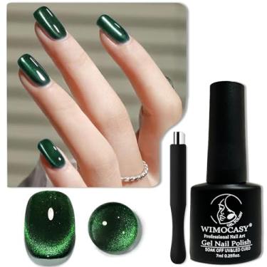 Imagem de Esmalte de gel Wimocacy Cat Eye Gel Holográfico Glitter Esmalte magnético com ímã para salão de beleza, arte de unhas, faça você mesmo (verde escuro)