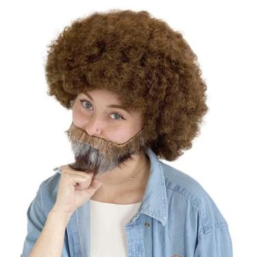 Imagem de Conjunto de peruca e barba HPO Adult Unissex 80's Painter Brown Afro