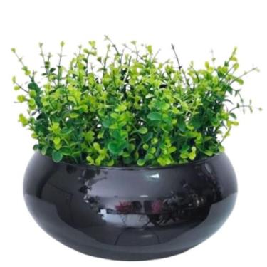 Imagem de Arranjo Com Folhagem Verde Eucalipto Realista Vaso Preto - La Caza Sto