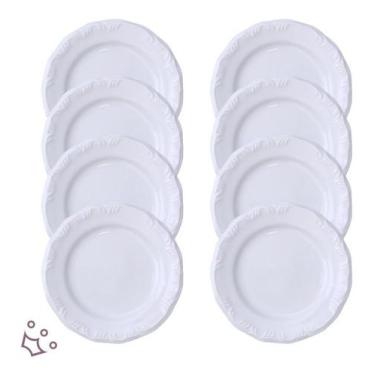 Imagem de Kit 8 Pratos Sobremesa Pomerode Porcelana Branca Schmidt - Porcelanas 