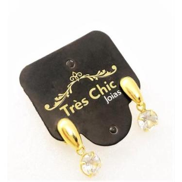 Imagem de Brincos Zirconia Círcular Base Gota Invertida Banho Ouro 18k 4597 - Tr