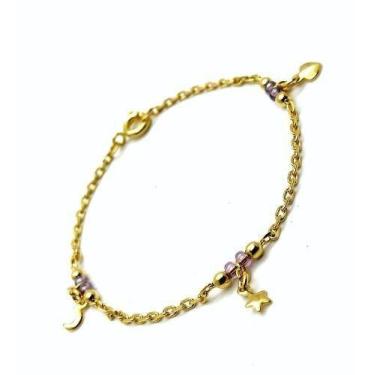 Imagem de Pulseira Contas E Berloques Lua Estrela Coração Banho Ouro 18k 1576 - 