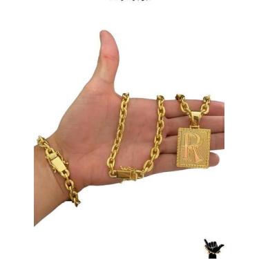 Imagem de Corrente Cadeado 10Mm + Pulseira + Pingente - Banhado A Ouro - Tojoia1