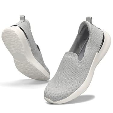 Imagem de K KIP WOK Tênis feminino sem cadarço de malha para caminhada, leve, para enfermeira, casual, respirável, para trabalho, Cinza, 10