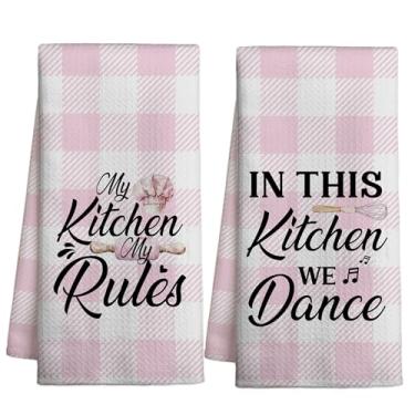 Imagem de Conjunto de 2 panos de prato engraçados para cozinha, banheiro, decoração de casa, toalhas de chá fofas para limpeza de presentes para anfitriã mãe inauguração de casa toalhas de saco de farinha