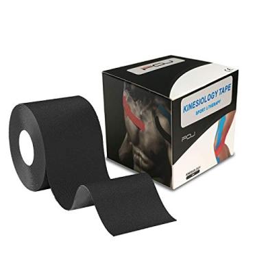 Imagem de Fita tereputica Kinesiology Physio para recuperação de esportes atléticos alívio da dor forte adesão à prova d'água algodão original sem cortes 5 cm x 42 cm (preto)