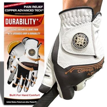 Imagem de Luvas de golfe masculinas Copper Advanced Tech 2.0 para golfista destro ou canhoto | Luva de golfe feminina de compressão de cobre com suporte para juntas | Durabilidade resistente a rasgos e